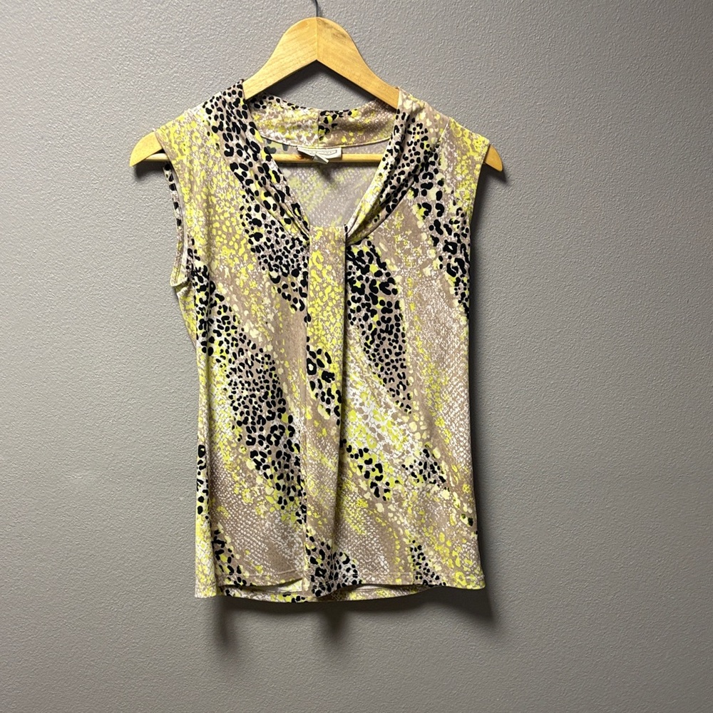 Dana Buchman Green and Black Animal Print Blouse